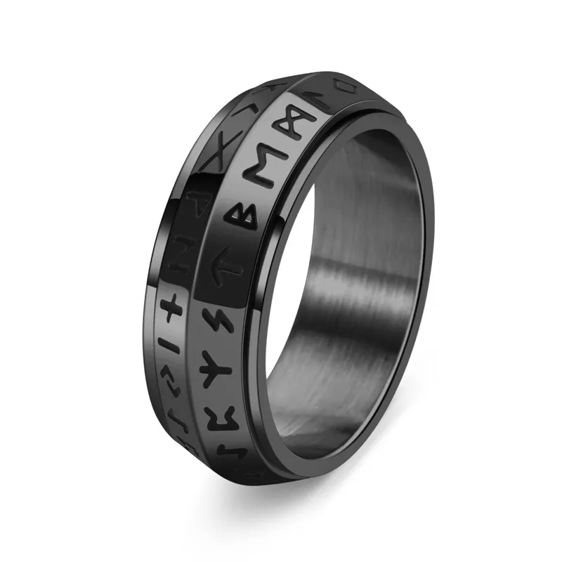 Retro Nordic Viking Rotatable Luen Rune Titanium Steel Ring