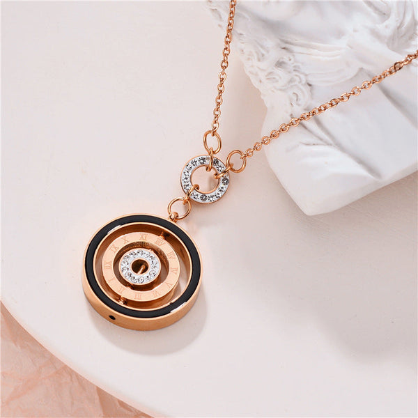 Round Diamond Roman Numeral Sweater Chain Necklace Obsesie