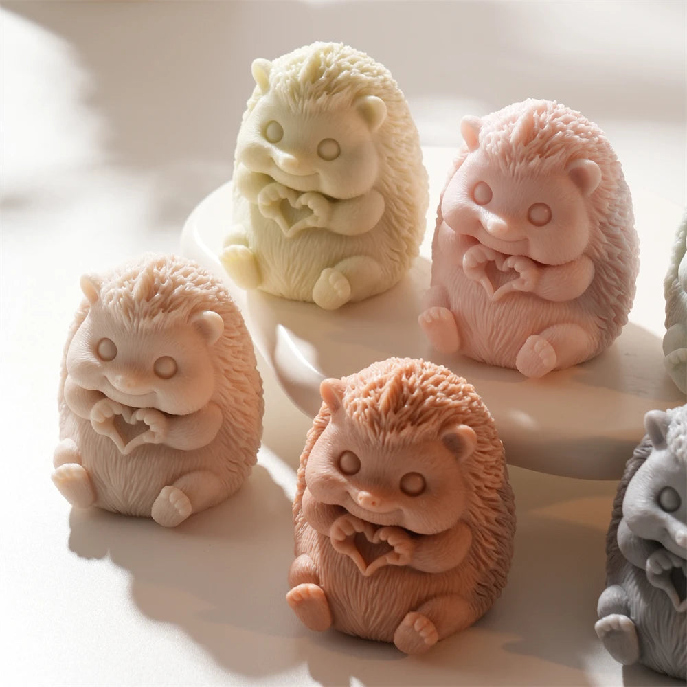 Pastel hedgehog castings arranged at different heights