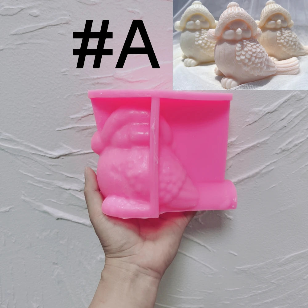 Pink silicone Long-Tail Bird A mold for the side-facing feathered pose
