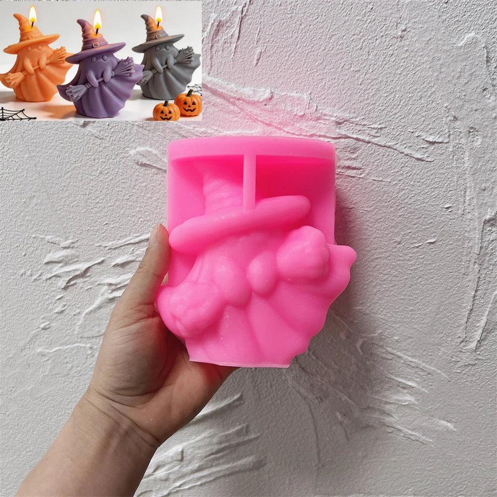 Pink silicone mold for the ghost witch broom candle