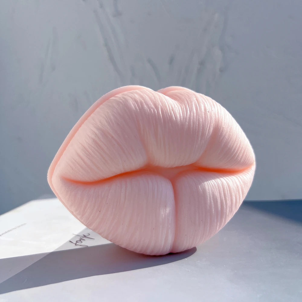 Close-up of a pink sculpted lip casting