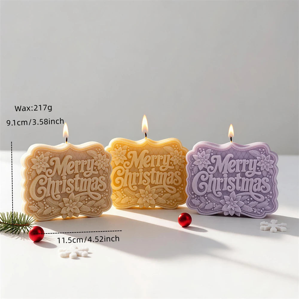 Christmas sign size graphic showing 9.1 cm height, 11.5 cm width and 217 g wax