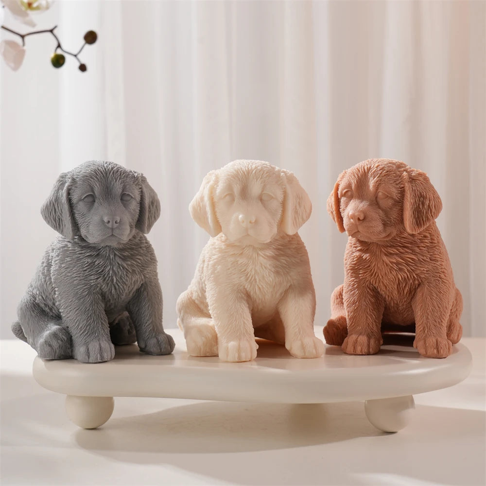 Gray, cream and terracotta sitting golden retriever puppy figurine castings