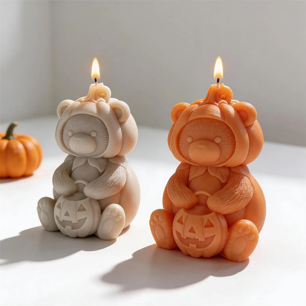 Cream and orange pumpkin bear candles