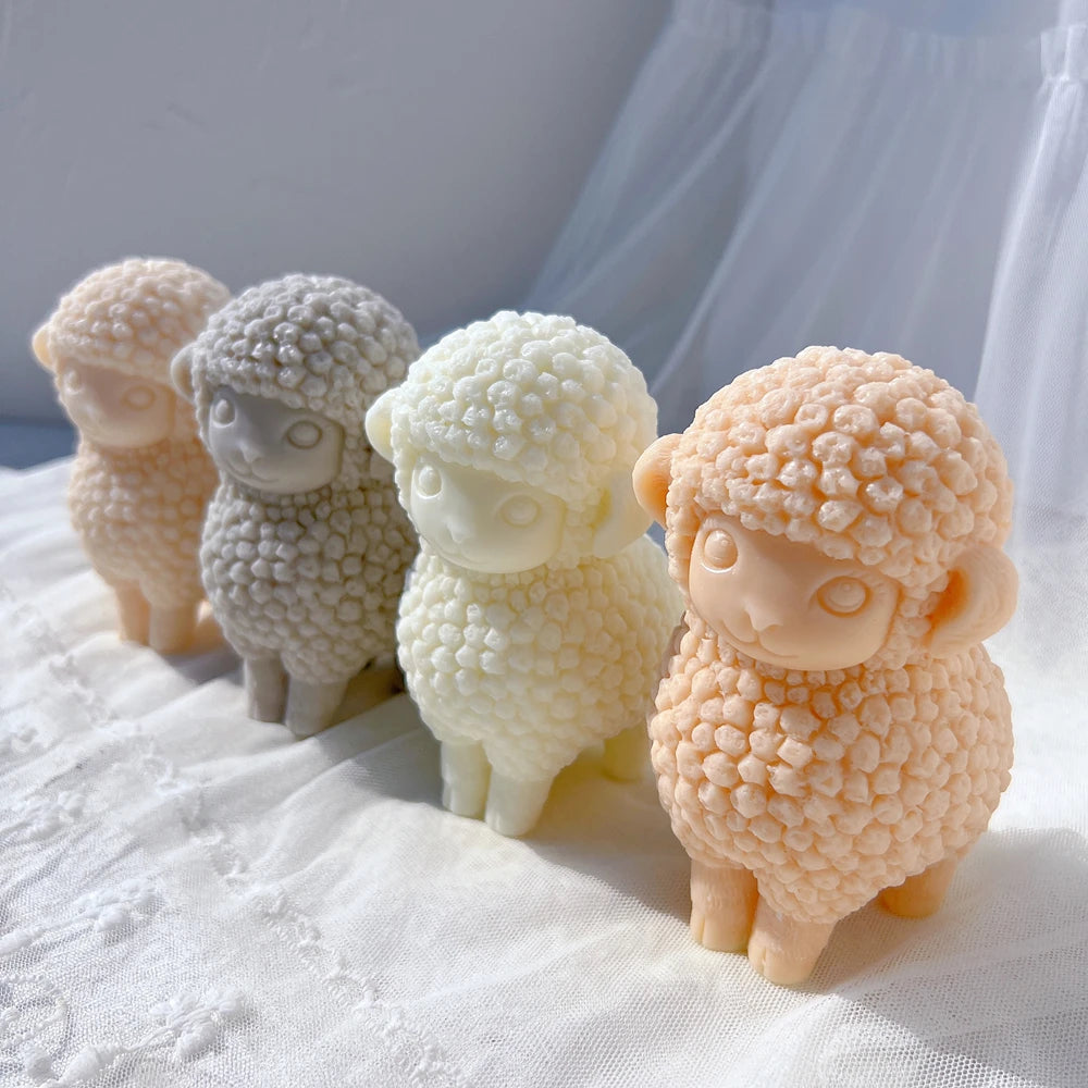 Angled row of curly-fleece lamb castings