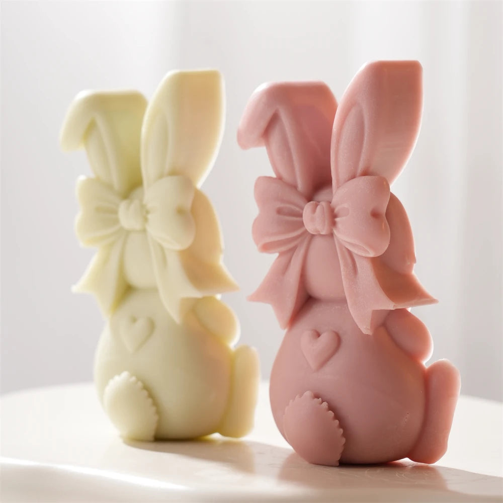 Angled view of bow bunnies with one bent ear