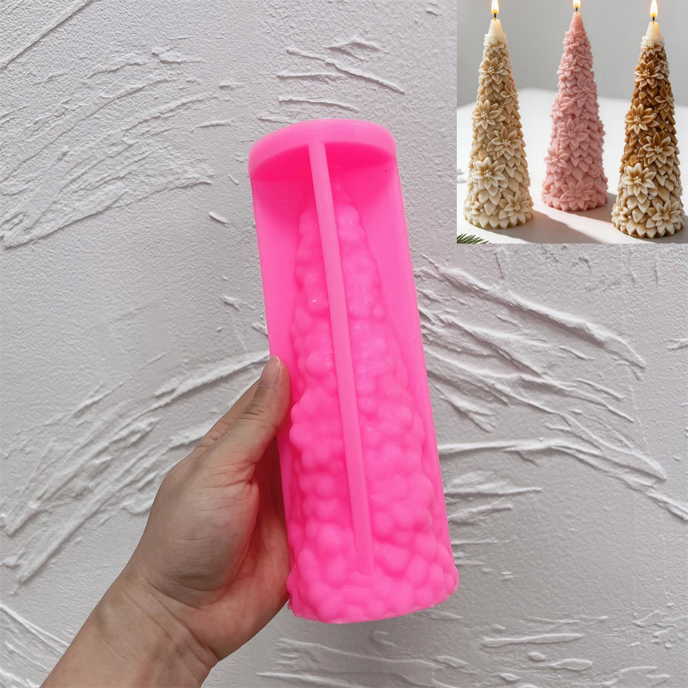 Pink silicone poinsettia flower tree mold held upright