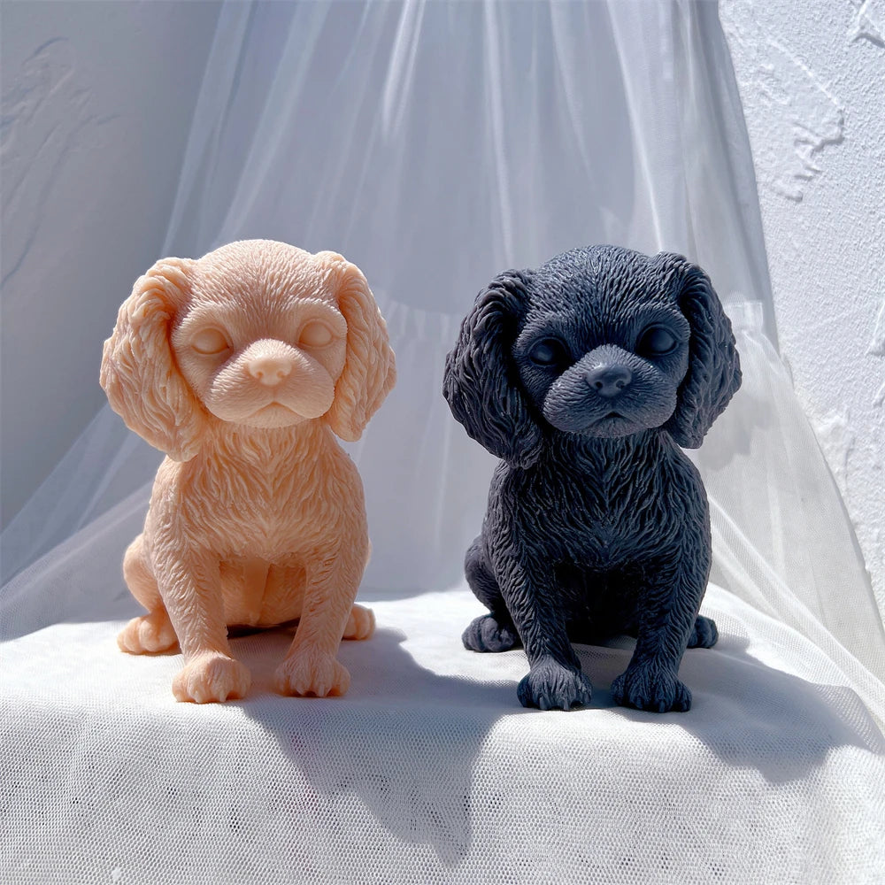 Peach and black floppy-eared puppy candle castings