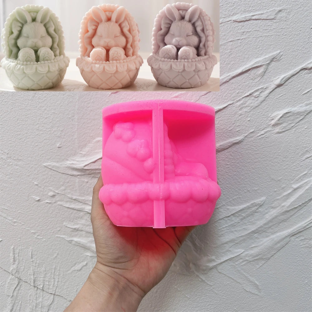 Pink silicone rabbit-in-cradle mold
