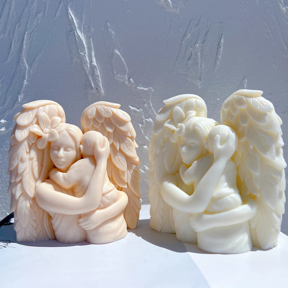 Mother-and-child castings enclosed by feathered wings