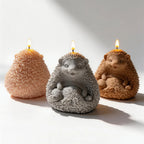 Rear and front views of hedgehog candles showing rounded spiny backs