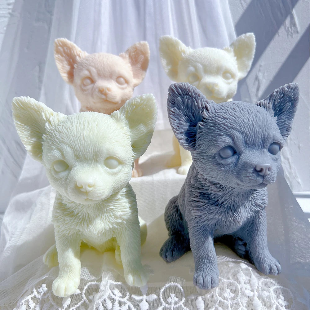 Four seated N015 puppy castings in different colors