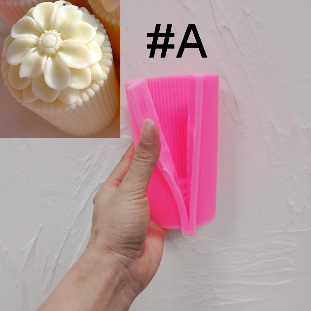 Pink Round Petals A pillar mold with matching flower example