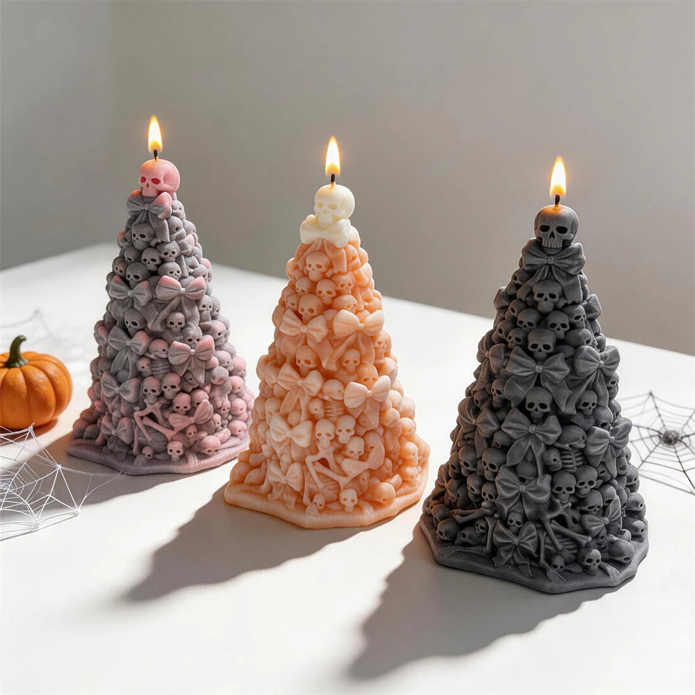 Grouped Halloween skull tower candle castings