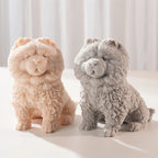 Seated fluffy dog candle castings with rounded faces and textured fur
