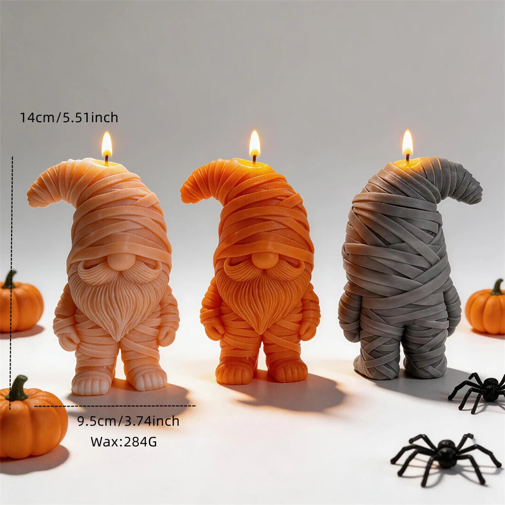 Mummy gnome size diagram with 14 cm height, 9.5 cm width and 284 g wax reference