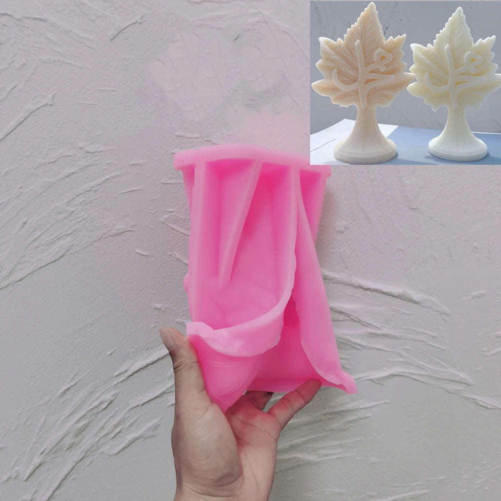 Pink silicone Script Bloom A pedestal mold with calligraphy relief