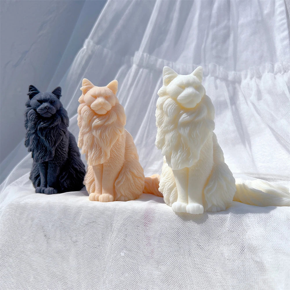 Black, peach and cream seated cat examples