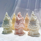 Tree cottages with layered branches and small windows