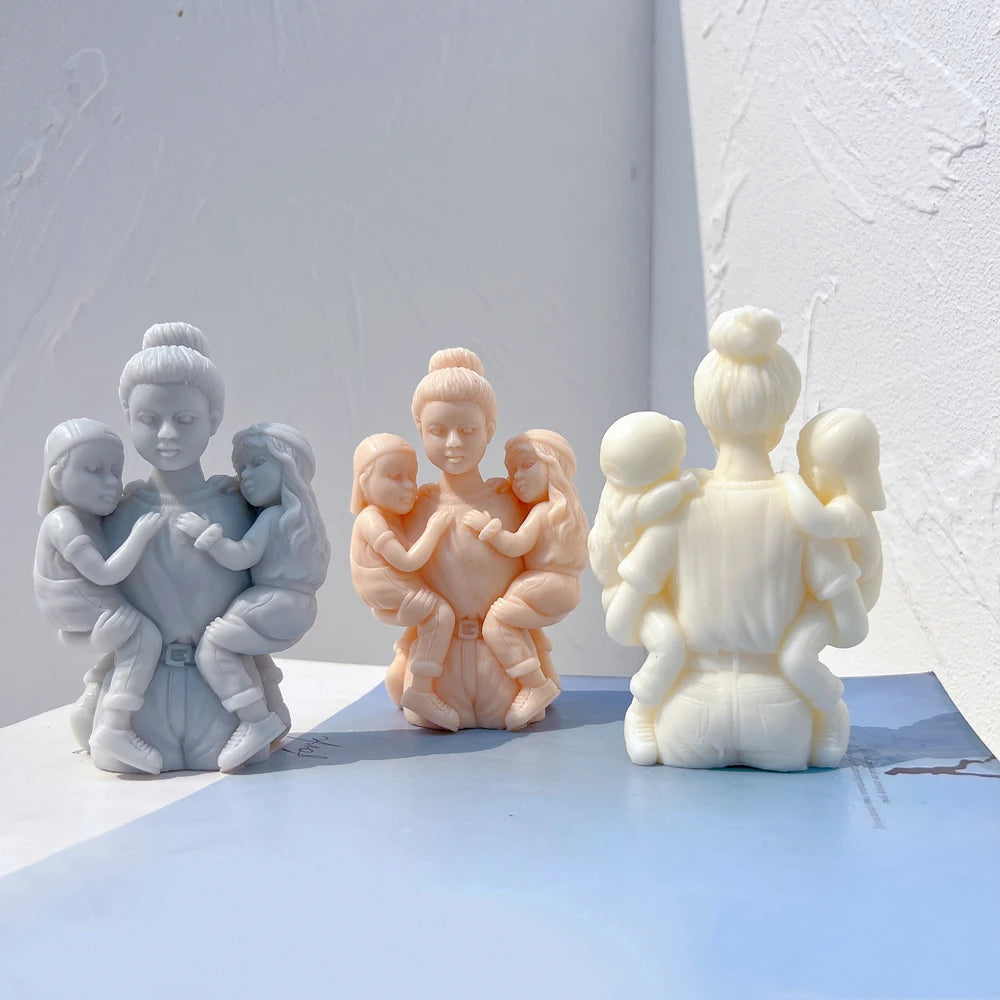 Mothers holding two children with joined arms