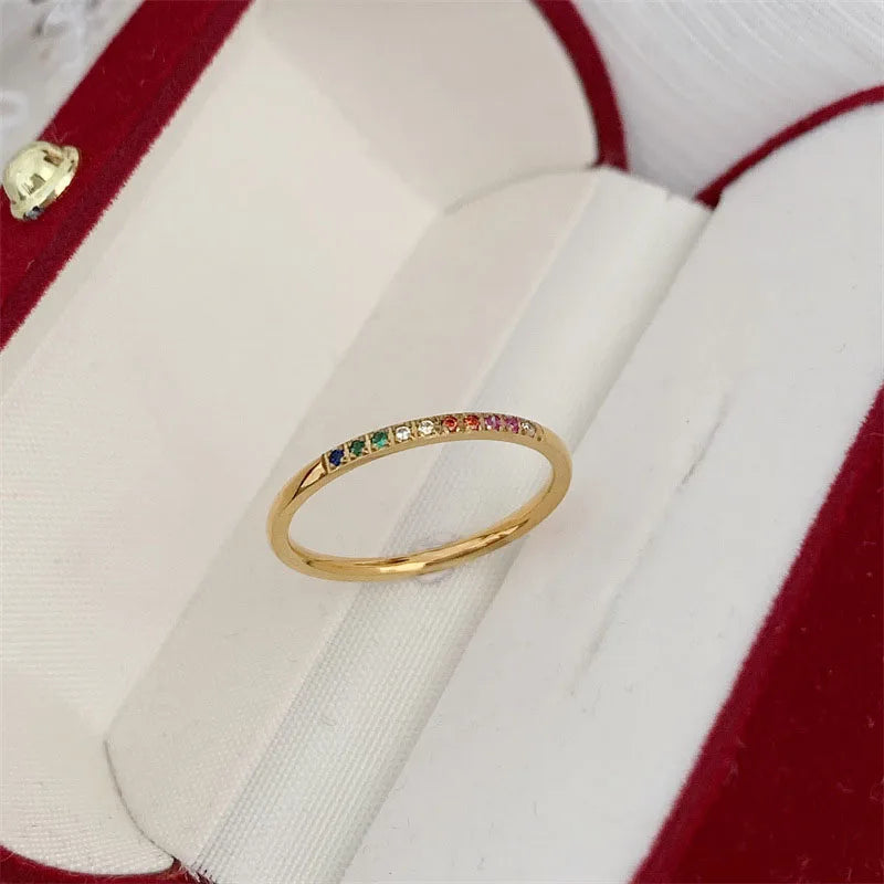 Rainbow Color Cubic Zircon Stone Finger Rings