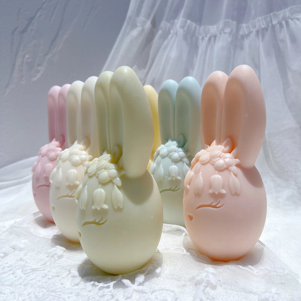 Bunny egg castings showing the raised flowers around their faces