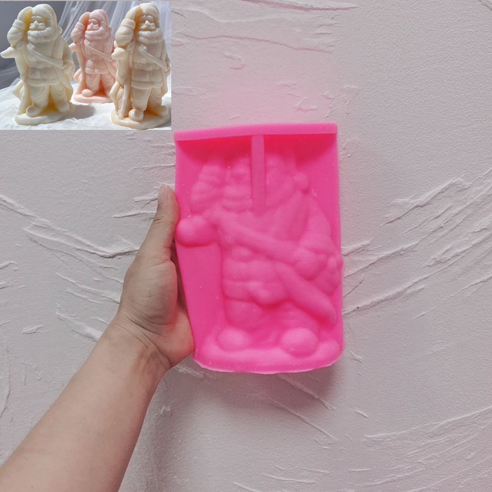 Pink silicone Santa mold with beard coat and sack cavities