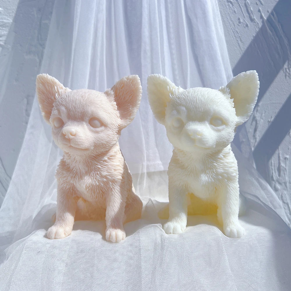Two seated Chihuahua-style puppy castings with large upright ears