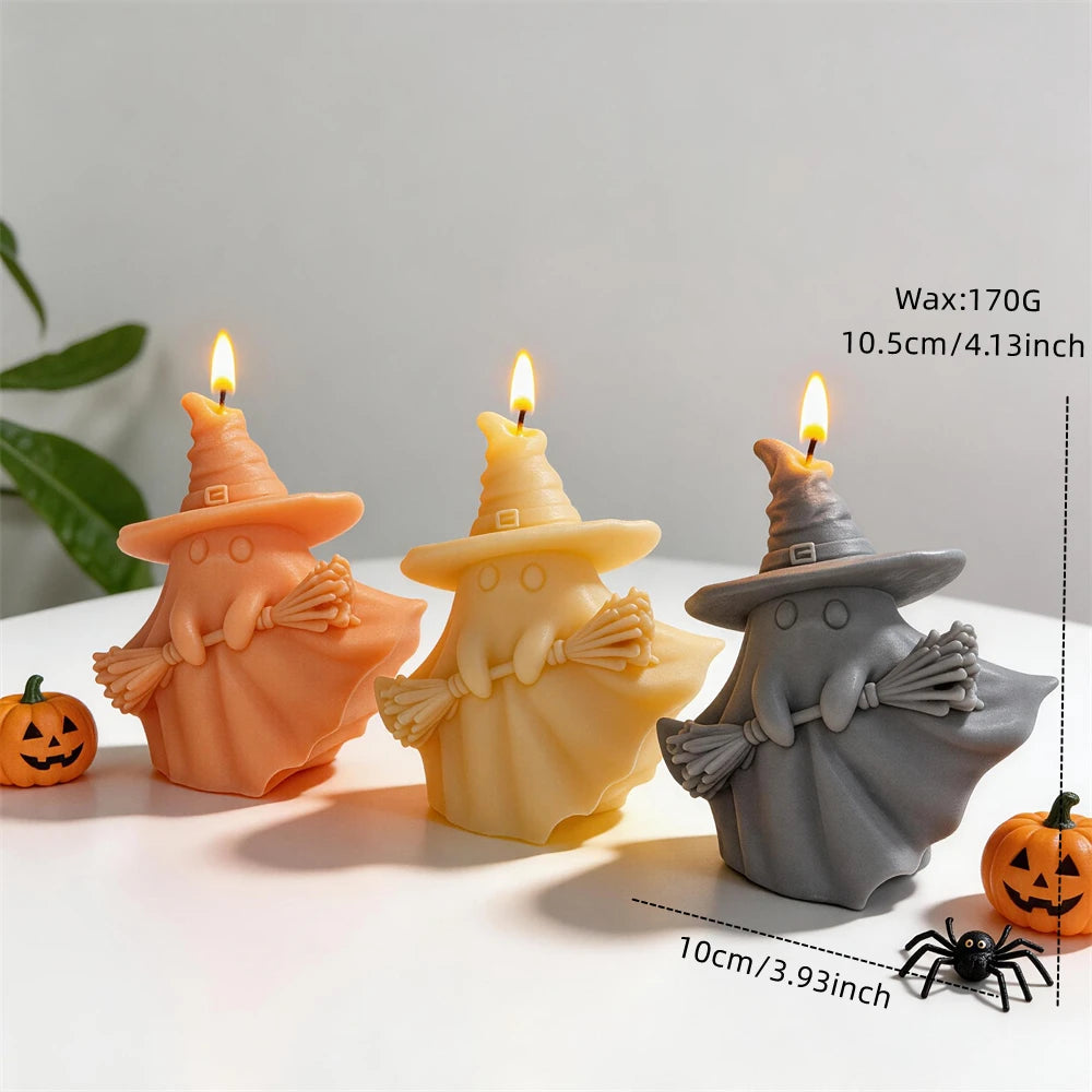 Ghost witch candle measurement graphic with height and width