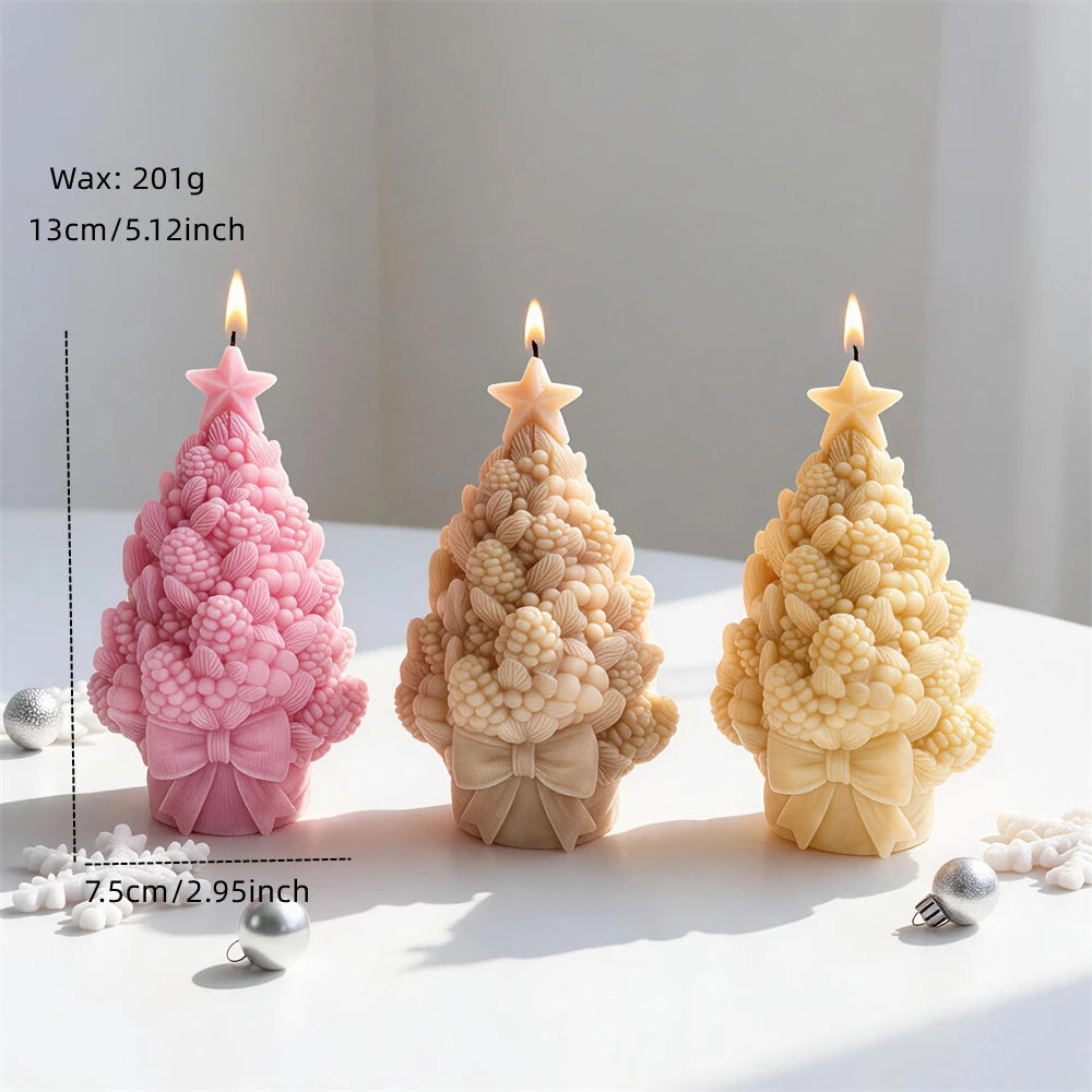 Pinecone tree size diagram with 13 cm height, 7.5 cm base and 201 g wax