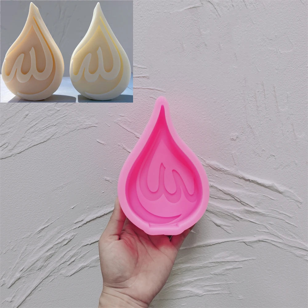 Pink silicone Teardrop Script C plaque mold with calligraphy in a pointed frame