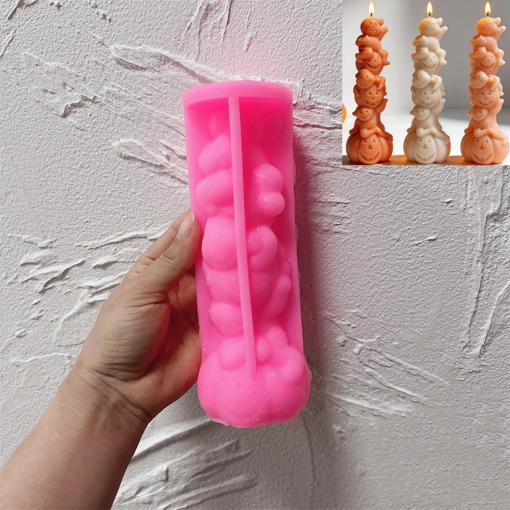 Tall pink silicone ghost pumpkin stack mold