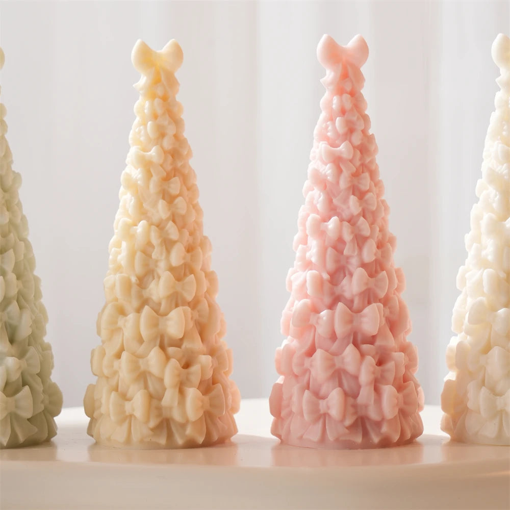 Close view of overlapping sculpted bows and bow tops