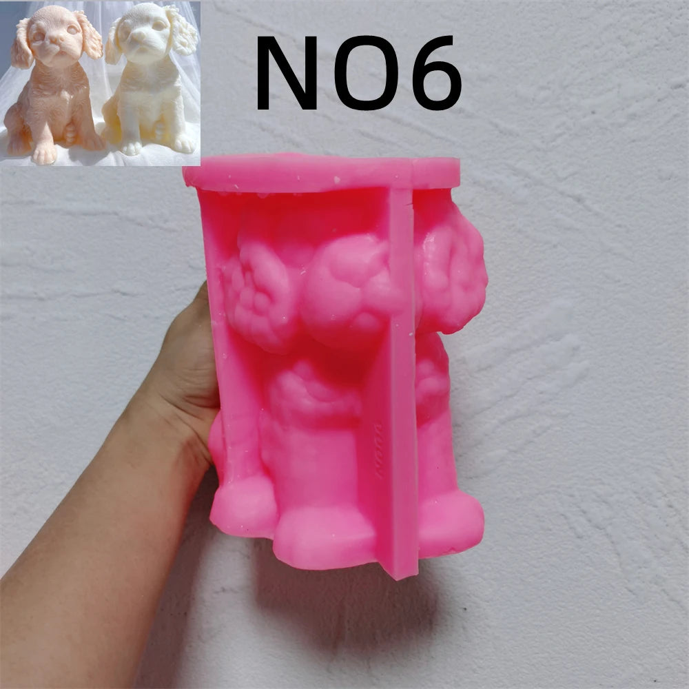 Pink silicone wavy-ear puppy mold labeled N06 held open