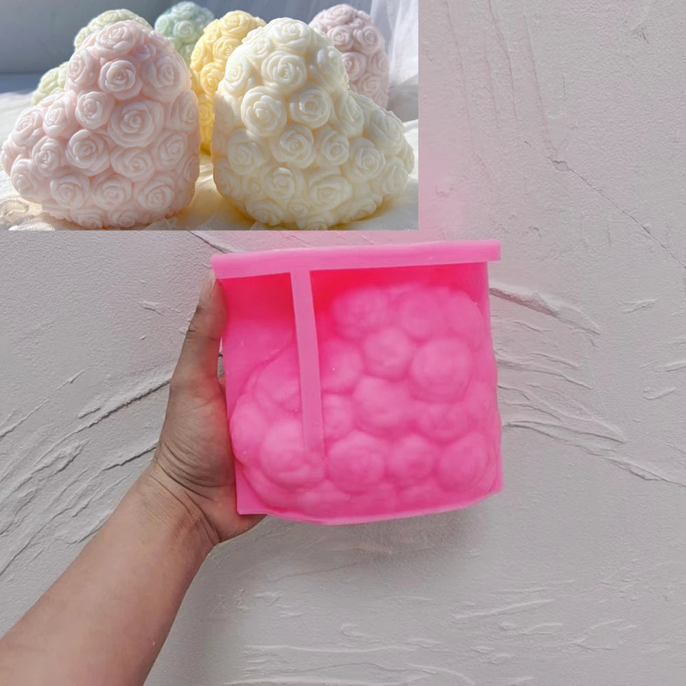 Pink silicone Rose Heart mold showing clustered rose relief