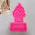 Pink silicone flame plaque and separate rectangular base mold components