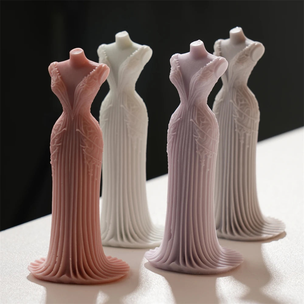 Four fitted bridal gown castings with slender pleated skirts