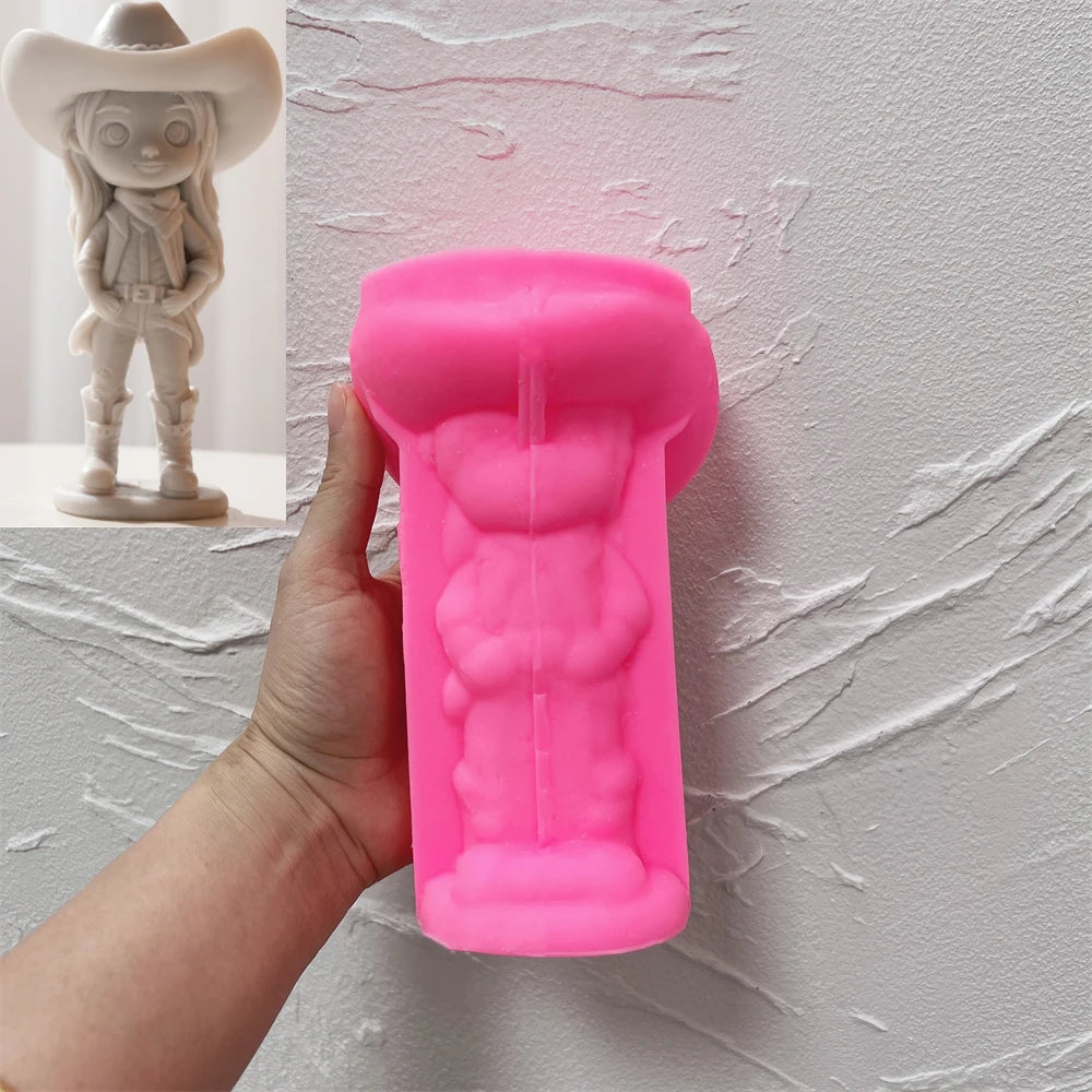 Pink silicone mold for long-haired cowgirl SZ808