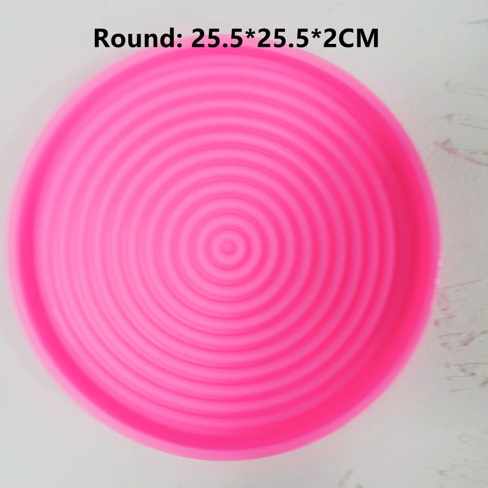 Pink Round tray mold with concentric ring grooves