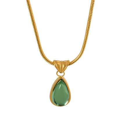 Olive Green Blue Droplet Pendant Necklace