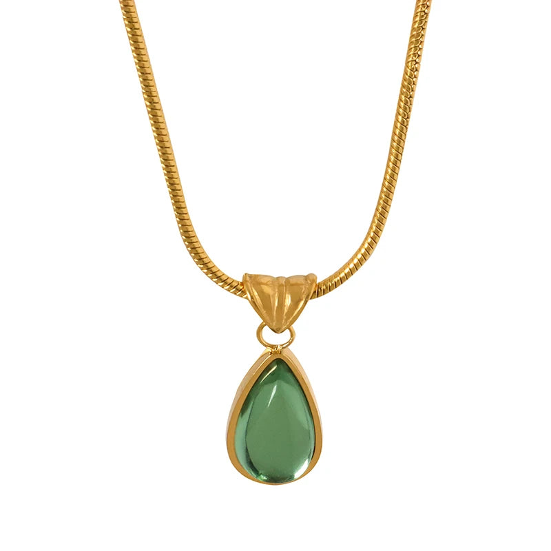 Olive Green Blue Droplet Pendant Necklace