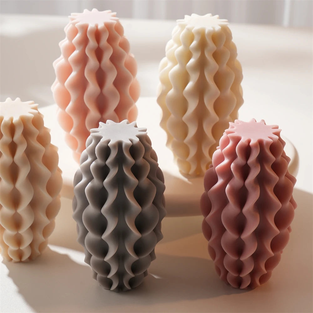 Group of textured wave pillars in pastel and gray colors