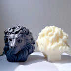 Dark and light lion heads from front and back to show all-around mane details