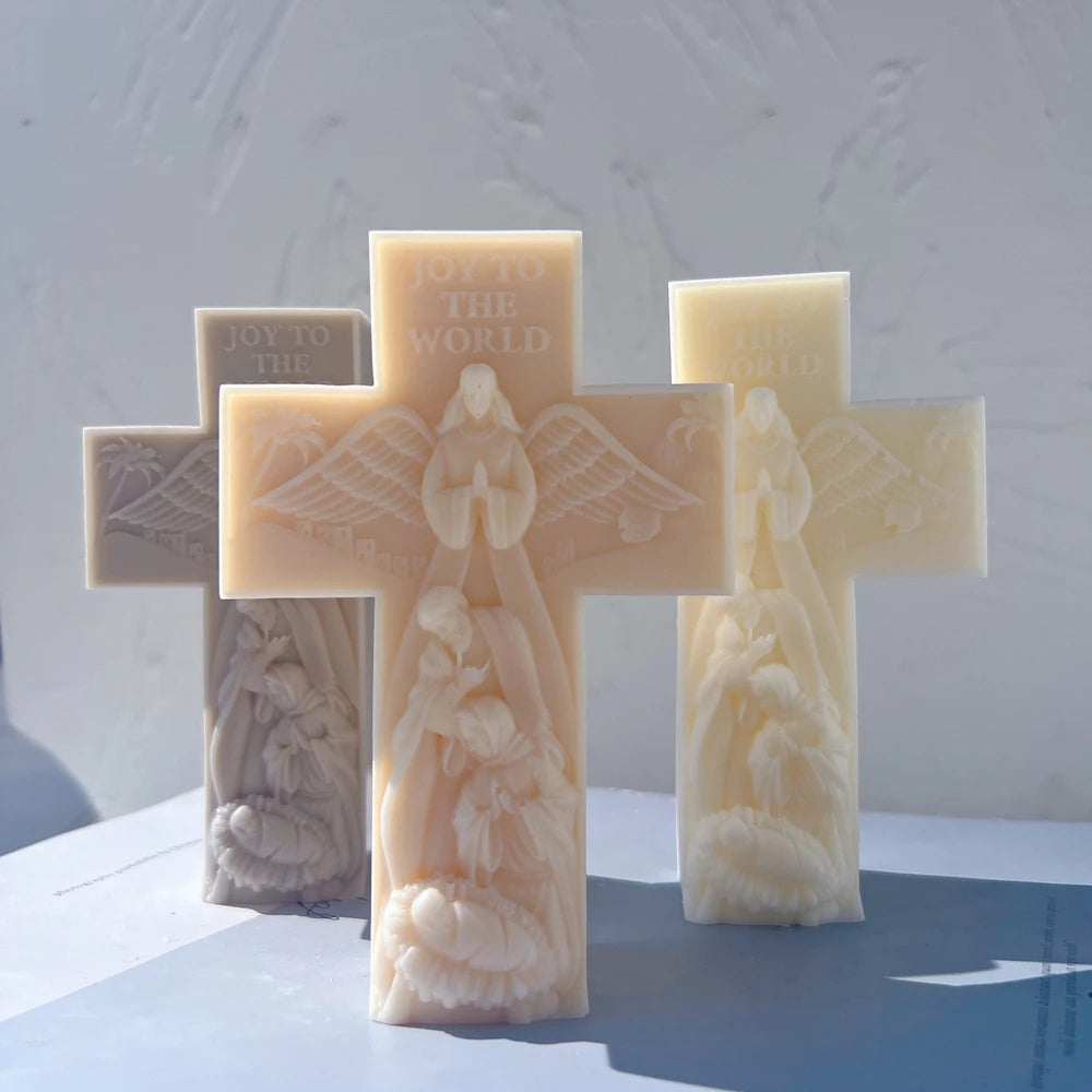 Front views of Joy to the World nativity crosses