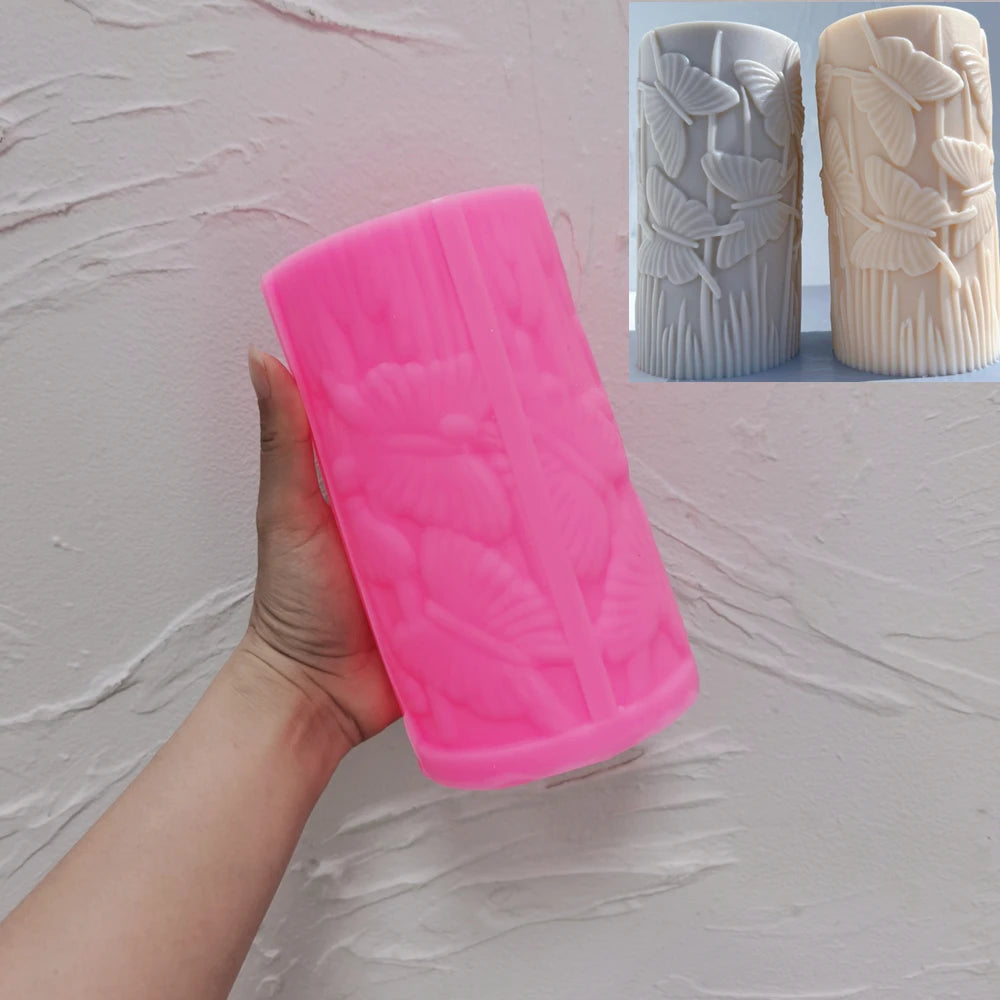 Pink Butterfly relief pillar silicone mold with matching castings