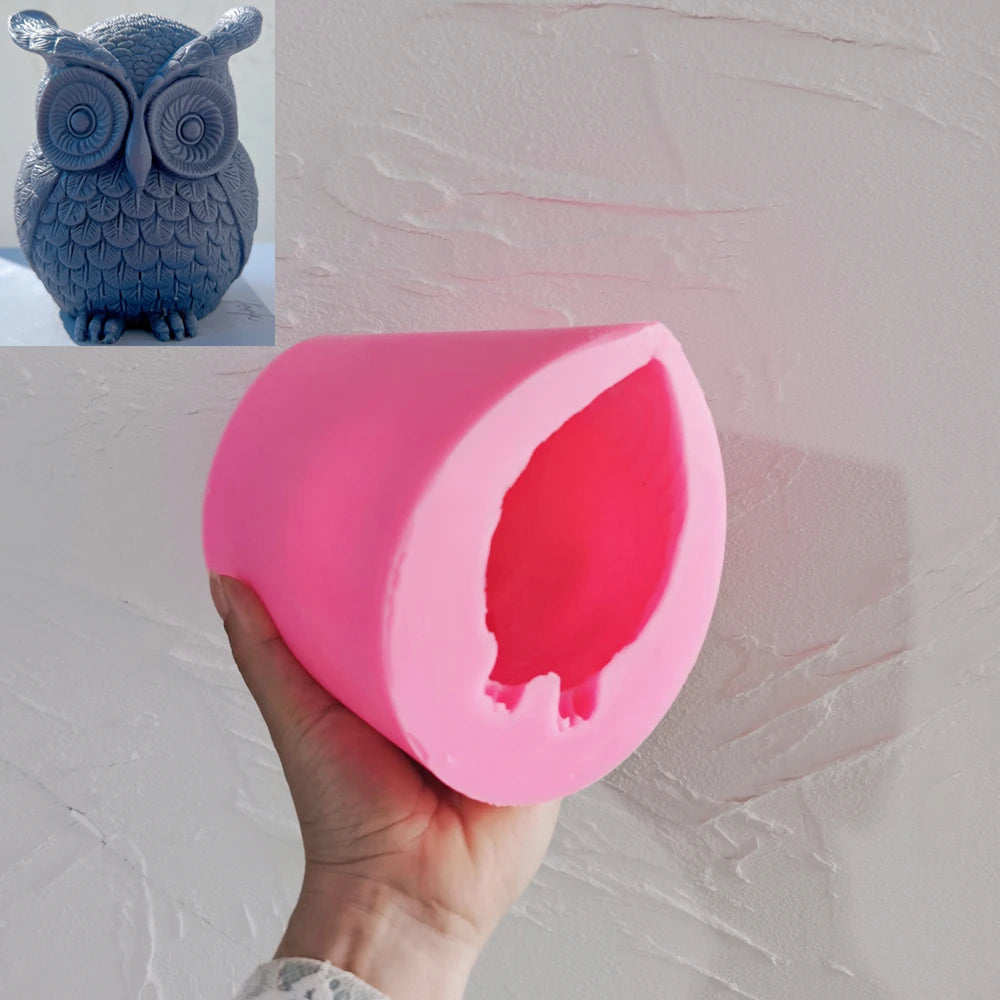 Pink silicone owl mold with visible bird cavity