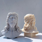 Rear hair detail beside a front-facing Jesus bust