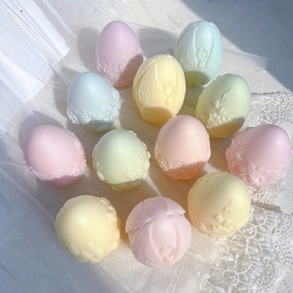 Overhead view of floral and butterfly egg castings