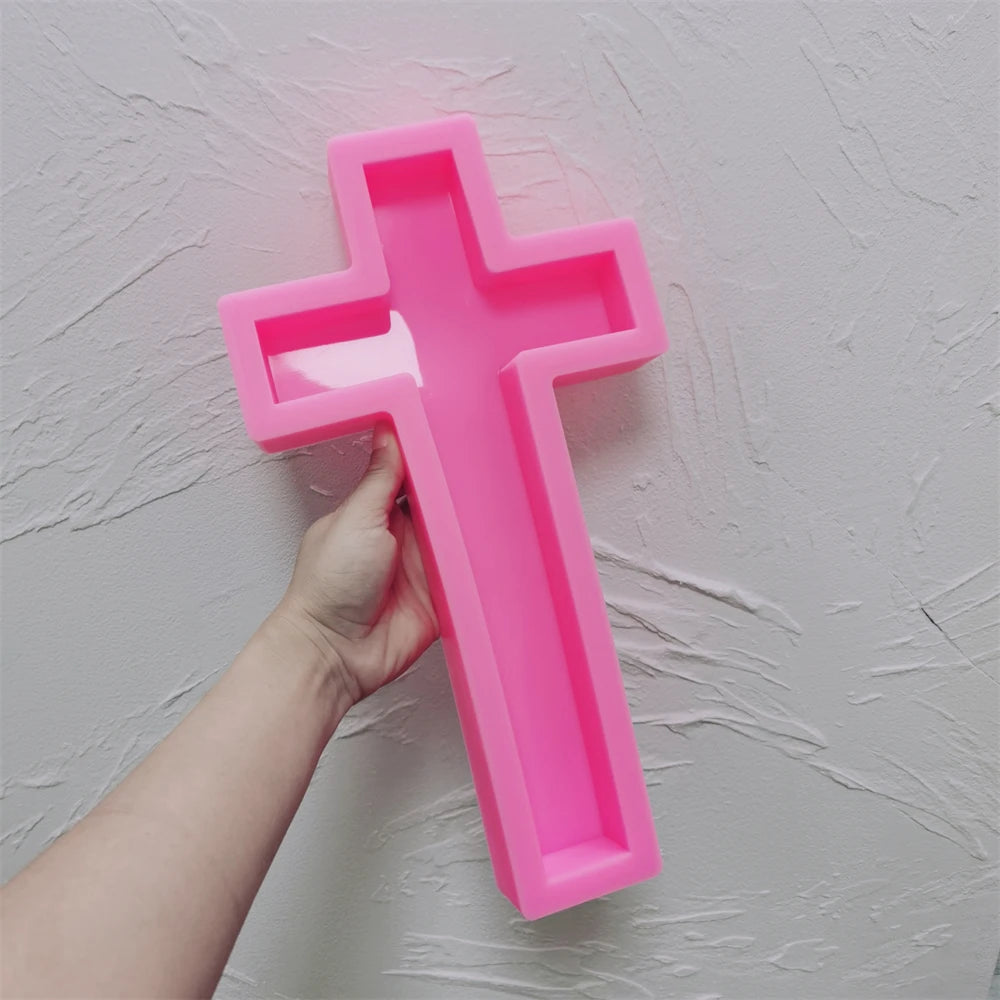 Pink silicone mold for straight-armed cross design